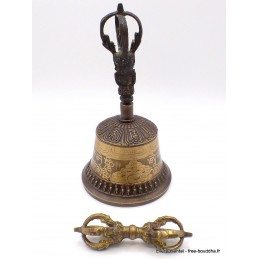 Grosse cloche tibétaine de cérémonie 21 cm bronze cuivre Cloches et dorjé tibétains DOVAJ23
