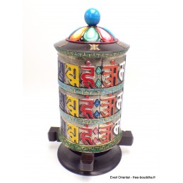 Gros moulin à prières bouddhiste de table coloré Objets rituels bouddhistes ref 3851