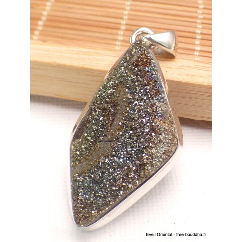 Pendentif argent Pyrite arc-en-ciel asymétrique Bijoux en Pyrite arc-en-ciel YM66