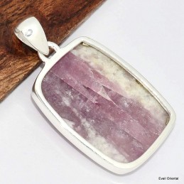 Gros pendentif Tourmaline rose sur Quartz rectangulaire 