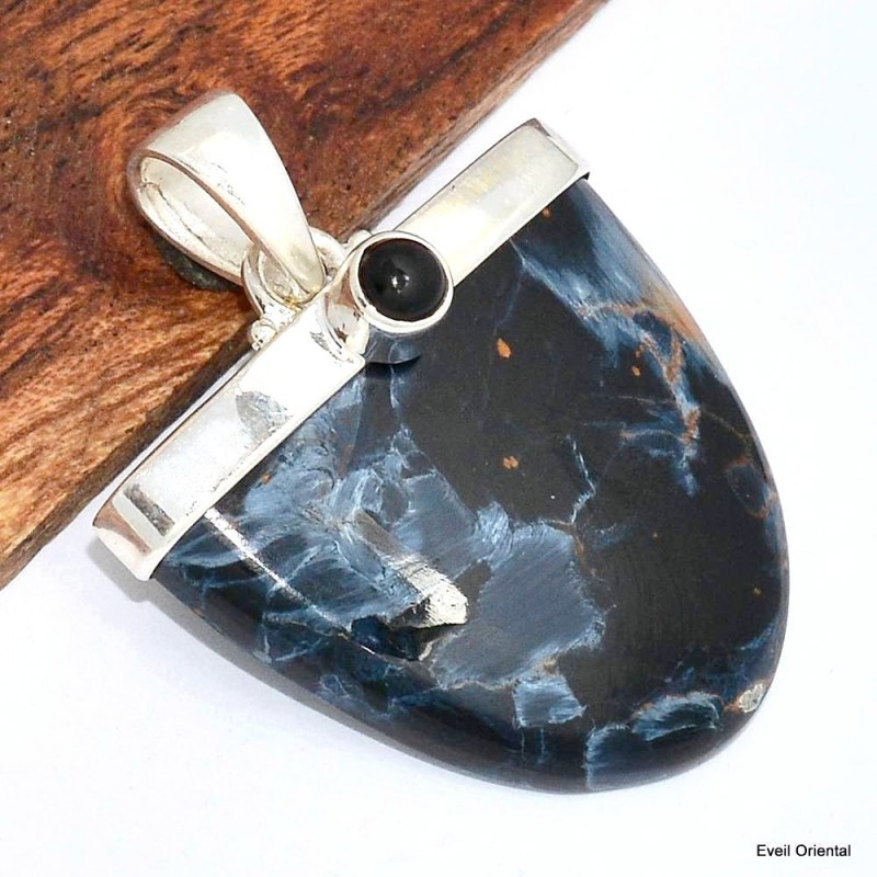 Pendentif Pietersite semi-oval et grenat 