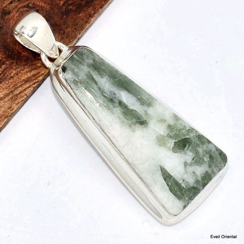 Pendentif trapèze Tourmaline verte sur quartz Pendentifs pierres naturelles KC51.2