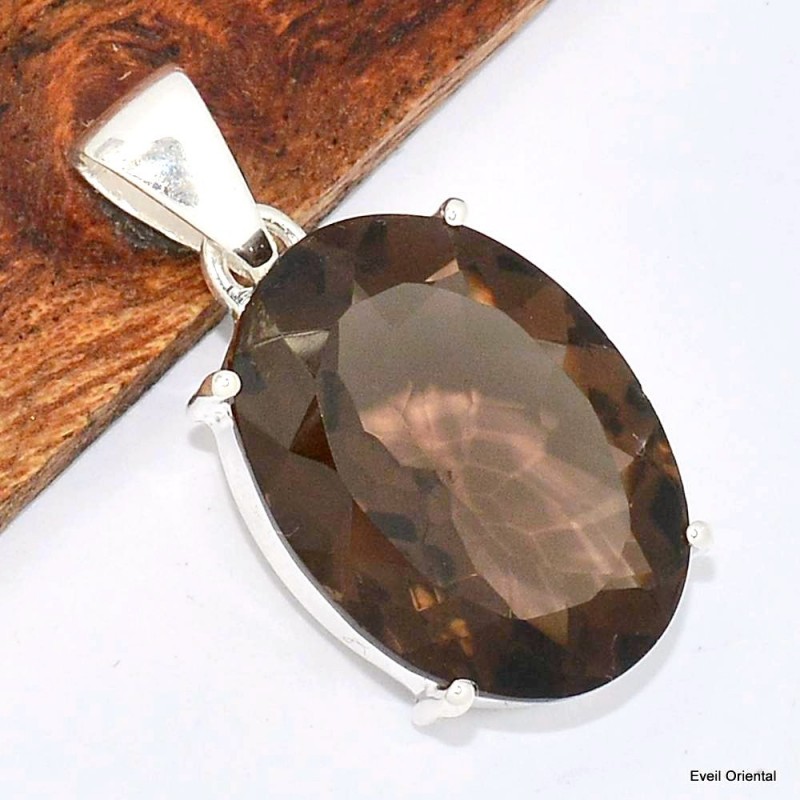 Pendentif oval Quartz fumé facetté 