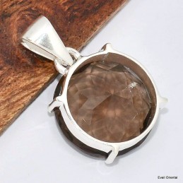 Pendentif rond en Quartz fumé facetté 