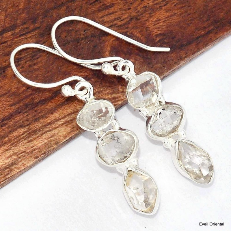 Boucles d'oreilles Diamant d'Herkimer 3 pierres Boucles d'oreilles en pierres KC69