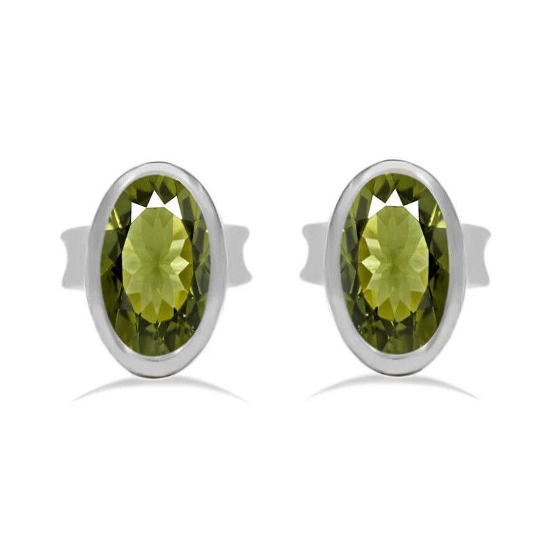 Clous d'oreilles ovales en Moldavite facettée Bijoux en Moldavite KC70