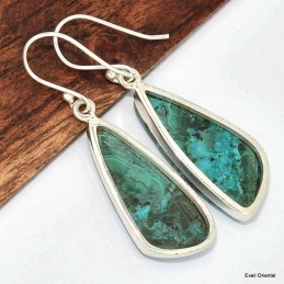 Boucles d'oreilles Malachite sur Chrysocolle forme libre 