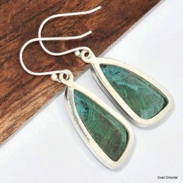 Boucles d'oreilles pendantes Malachite sur Chrysocolle 