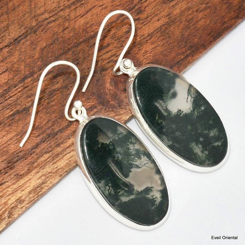 Grandes boucles d'oreilles ovales en Agate mousse 