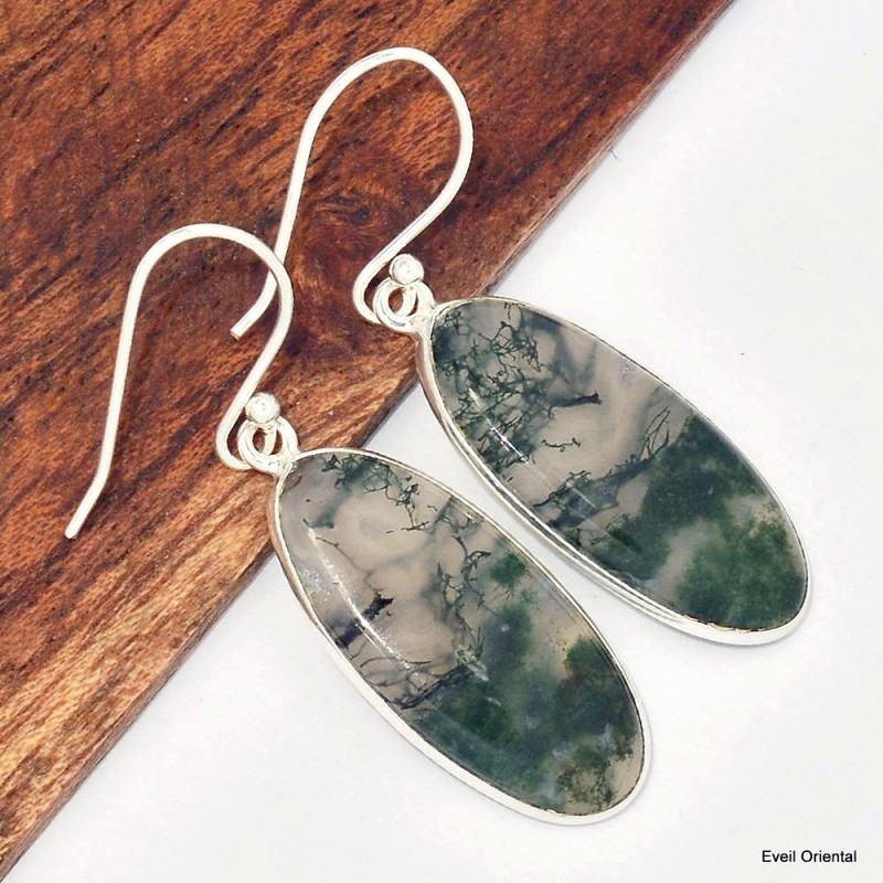 Boucles d'oreilles ovales en Agate mousse 