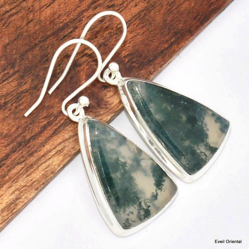 Boucles d'oreilles triangle en Agate mousse 