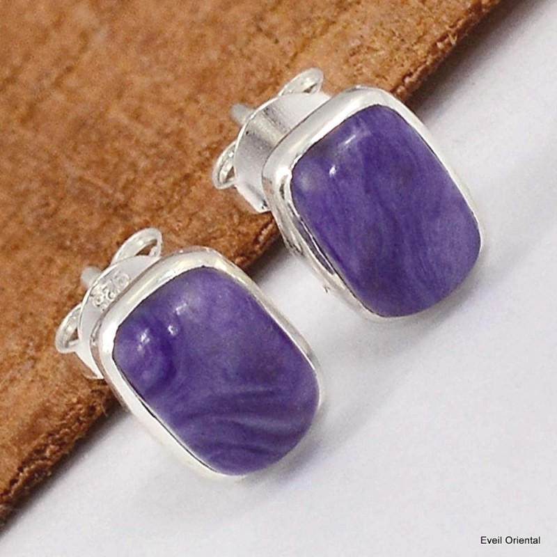 Boucles d'oreilles clous en Charoite 