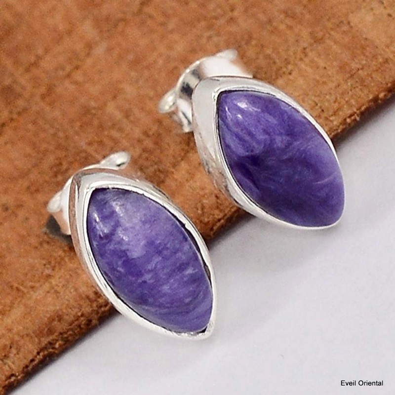 Boucles d'oreilles marquise en Charoite 