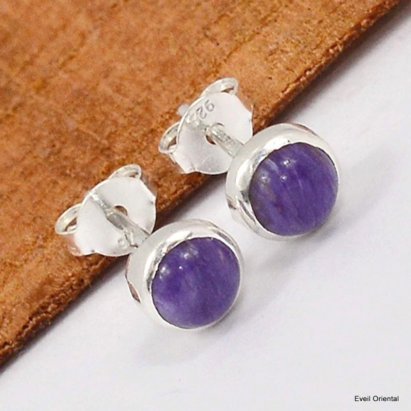 Clous d'oreilles en Charoite de Russie 