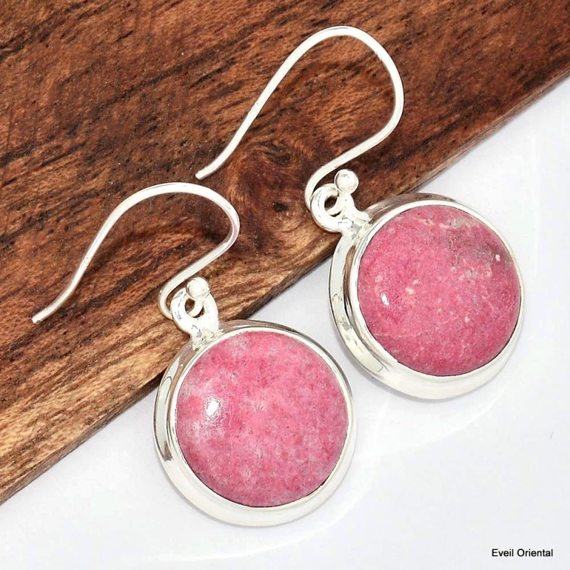 Boucles d'oreilles rondes en Thulite rose 