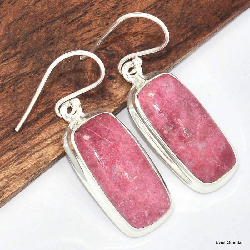 Boucles d'oreilles rectangulaires en Thulite rose 