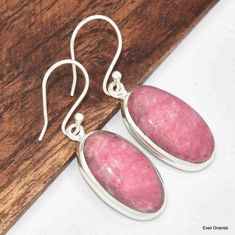 Boucles d'oreilles ovales en Thulite rose 