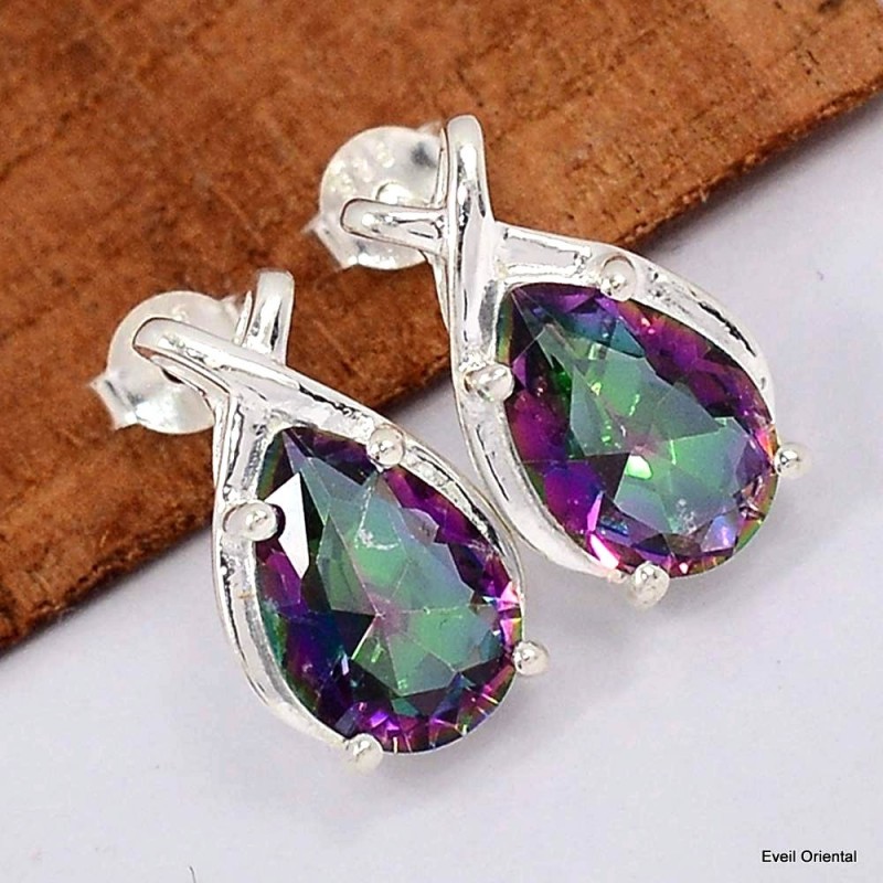 Boucles d'oreilles design Quartz mystique facetté Boucles d'oreilles en pierres KC86.1