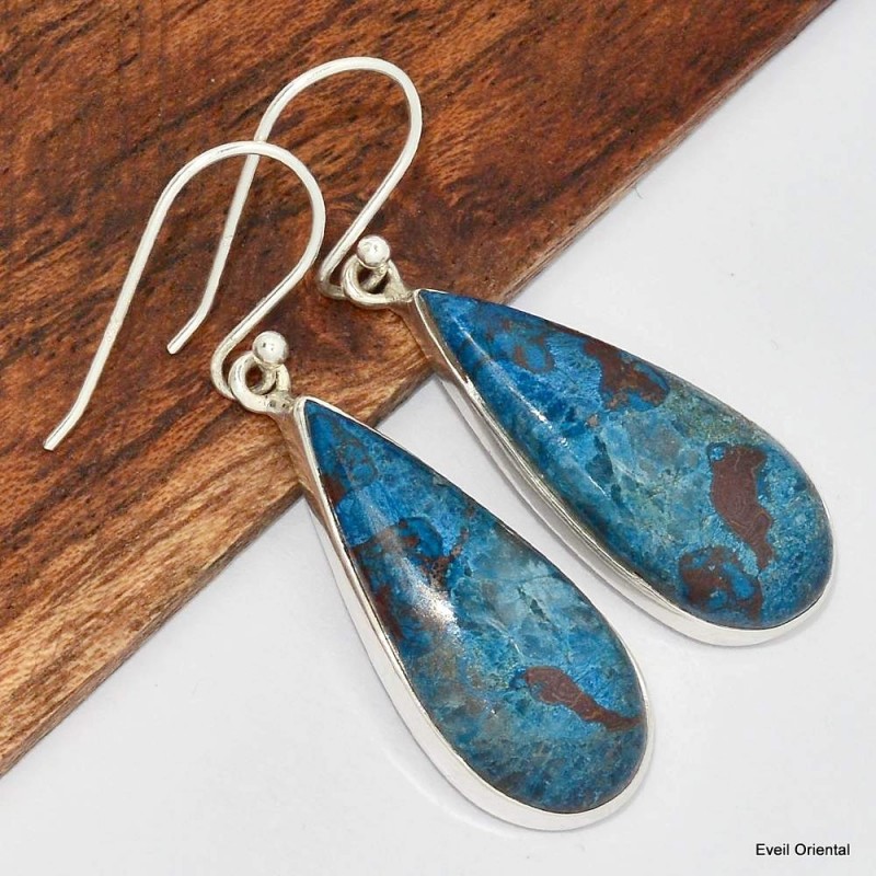 Boucles d'oreilles goutte en Shattuckite 