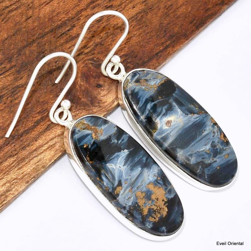 Boucles d'oreilles Pietersite bleue ovales 