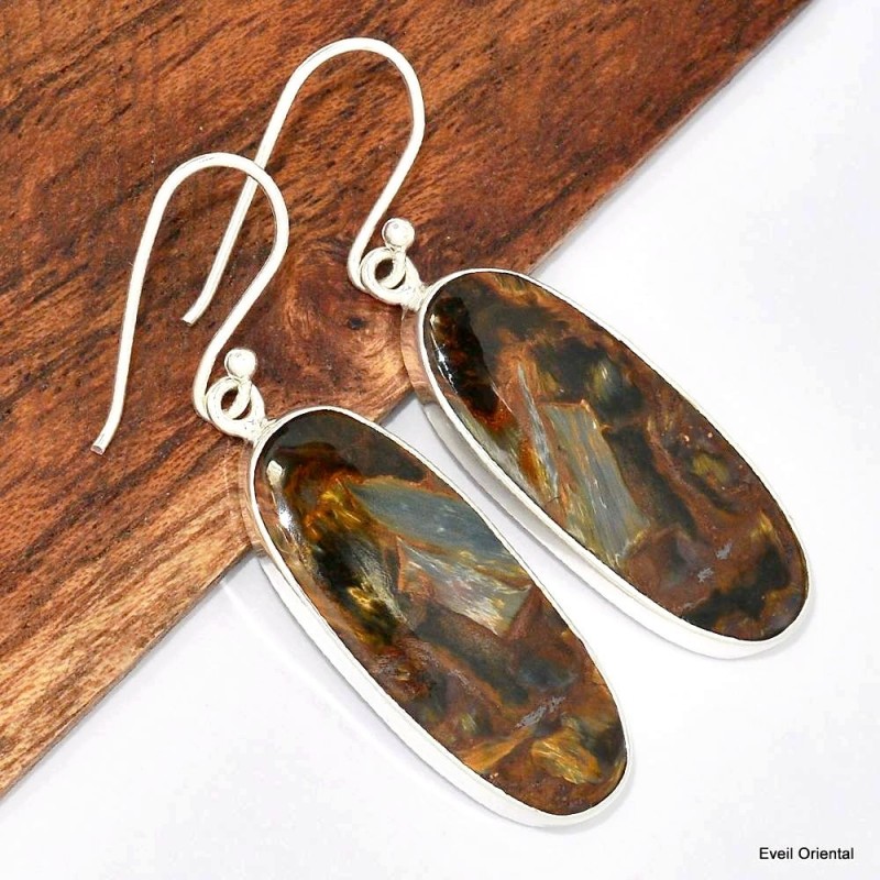 Boucles d'oreilles Pietersite fauves ovales 