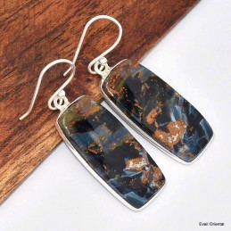 Boucles d'oreilles Pietersite fauves rectangulaires 