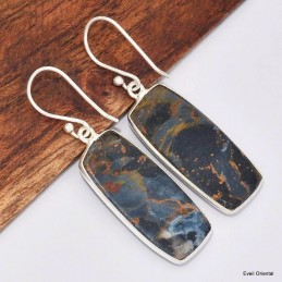 Boucles d'oreilles Pietersite fauves rectangulaires 