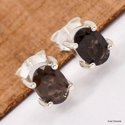 Clous d'oreilles Quartz fumé facetté 