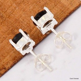 Clous d'oreilles rondes Quartz fumé facetté 