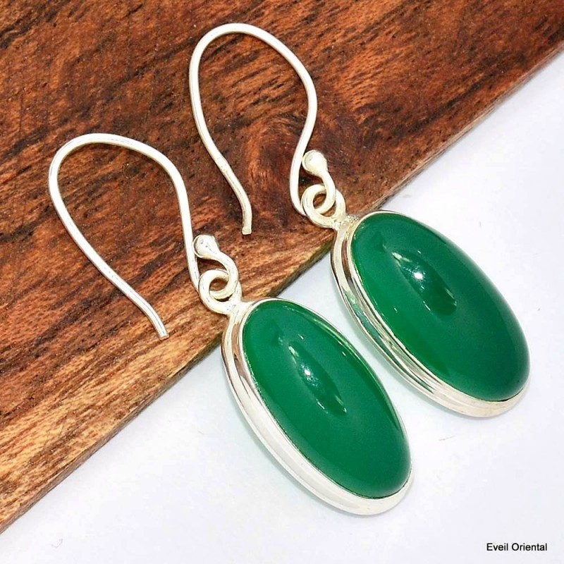 Boucles d'oreilles ovales Onyx vert 