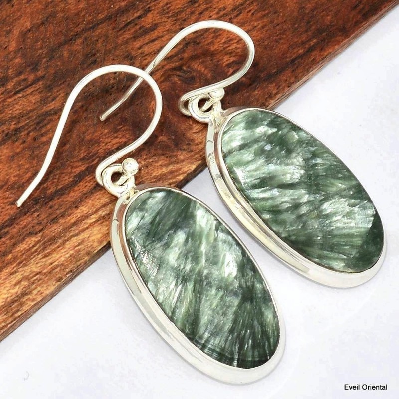 Boucles d'oreilles longues ovales Seraphinite 