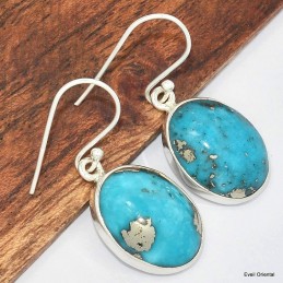 Boucles d'oreilles ovales Turquoise avec pyrite 