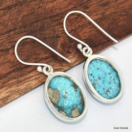 Boucles d'oreilles ovales Turquoise avec pyrite 