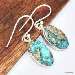 Boucles d'oreilles ovales allongées Turquoise avec pyrite 