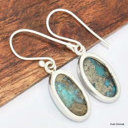 Boucles d'oreilles ovales allongées Turquoise avec pyrite 