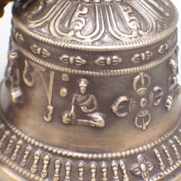 Cloche et dorjé tibétain bronze plaqué or 18 cm 