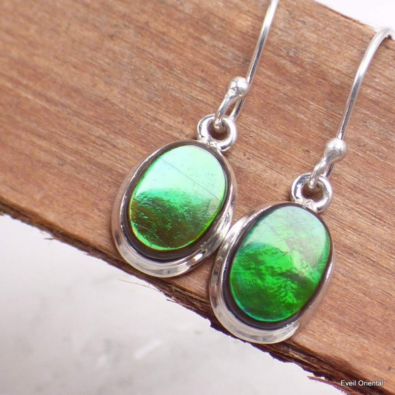 Boucles d'oreilles ovales Ammolite verte grade AAA 