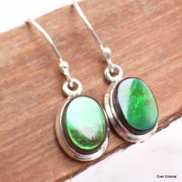 Boucles d'oreilles ovales Ammolite verte grade AAA 