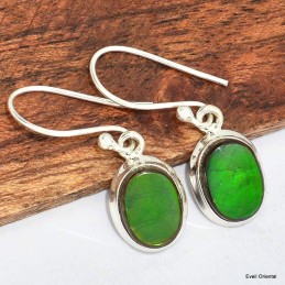 Boucles d'oreilles ovales Ammolite verte grade AAA 