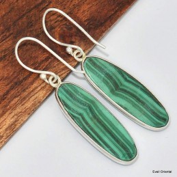 Boucles d'oreilles Malachite ovale allongée 