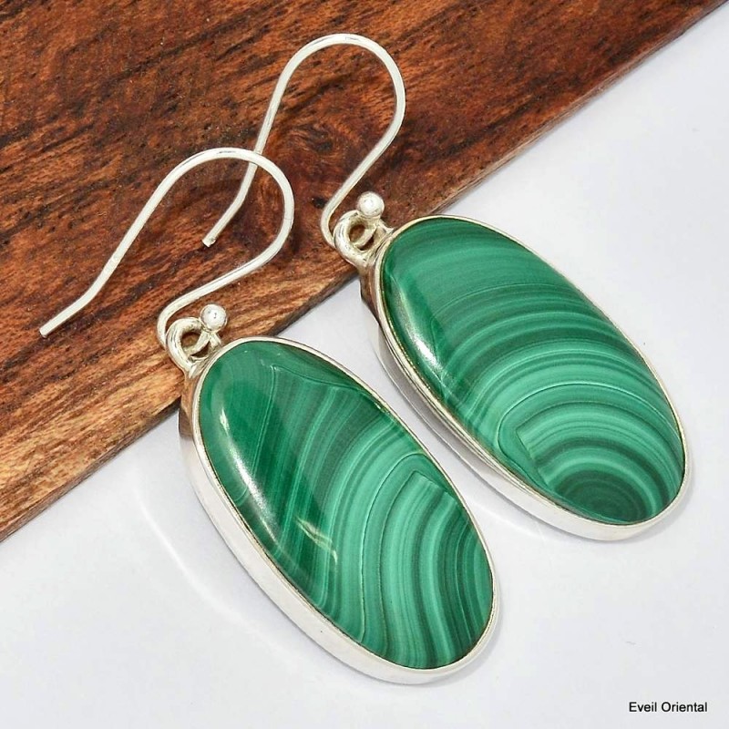 Boucles d'oreilles ovales en Malachite 