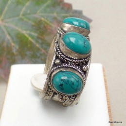 Bague tibétaine trois Turquoise Bagues tibétaines bouddhistes ref 32