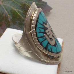 Bague tibétaine Symbole Om en turquoise Bagues tibétaines bouddhistes REF 4181