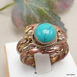 Bague tibétaine tressée laiton et cuivre et Turquoise Bagues tibétaines bouddhistes 5097