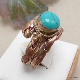 Bague tibétaine tressée laiton et cuivre et Turquoise Bagues tibétaines bouddhistes 5097