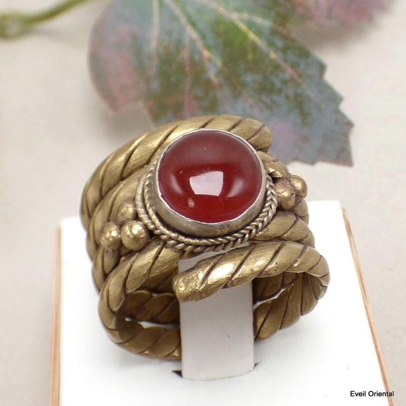 Bague tibétaine tressée Cornaline taille 59 Bagues tibétaines bouddhistes 5097.1