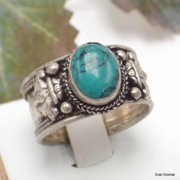 Bague tibétaine en TURQUOISE T 65/70 Bagues tibétaines bouddhistes 3614