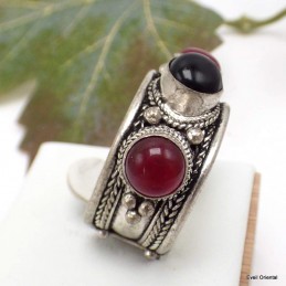 Bague tibétaine Onyx Cornaline Bagues tibétaines bouddhistes 5097.4