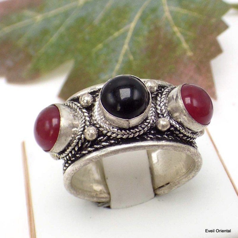 Bague tibétaine Onyx Cornaline Bagues tibétaines bouddhistes 5097.4