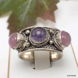 Bague tibétaine Améthyste Quartz rose Bagues tibétaines bouddhistes 5097.5